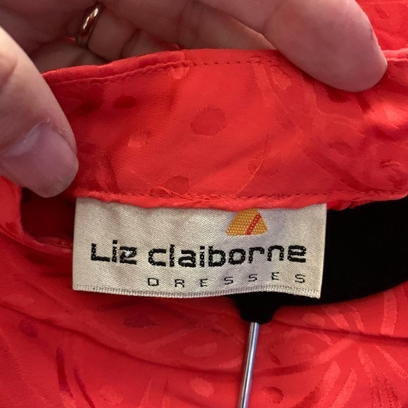 LIZ CLAIBORNE Vintage Red Silk Pineapple Print Ruched Midi Dress - Picture 11 of 14